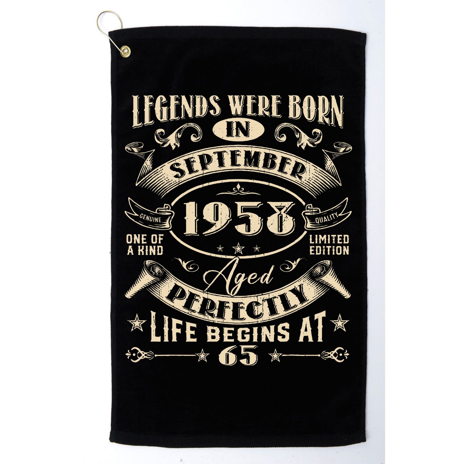 65th Birthday Gift 65 Years Old Legends Born September 1958 Golf Towel