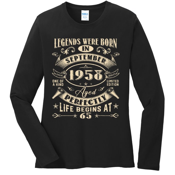 65th Birthday Gift 65 Years Old Legends Born September 1958 Ladies Long Sleeve Shirt