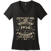 65th Birthday Gift 65 Years Old Legends Born September 1958 Women's V-Neck T-Shirt