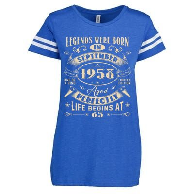 65th Birthday Gift 65 Years Old Legends Born September 1958 Enza Ladies Jersey Football T-Shirt