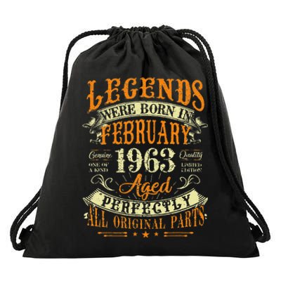 60th Birthday Gift 60 Years Old Legends Born February 1963 Drawstring Bag