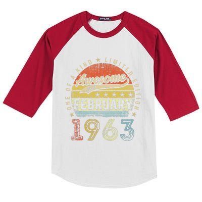 60th Birthday Gift Awesome Since February 1963 60 Year Old Cute Kids Colorblock Raglan Jersey