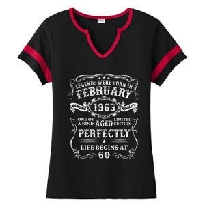 60th Birthday Gift Legends Born In February 1963 60 Year Old Ladies Halftime Notch Neck Tee