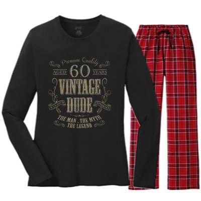 60th birthday gift idea for Vintage Lover 60 years old Dude Women's Long Sleeve Flannel Pajama Set 