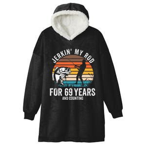 69th Birthday Gift For Fisherman Funny Fishing 69 Bday Hooded Wearable Blanket