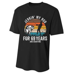 69th Birthday Gift For Fisherman Funny Fishing 69 Bday Performance Sprint T-Shirt