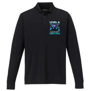 6th Birthday Gamer 6 Year Old Funny Bday Boy Six Son Performance Long Sleeve Polo