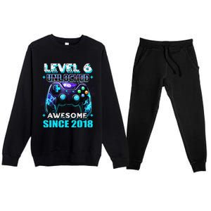 6th Birthday Gamer 6 Year Old Funny Bday Boy Six Son Premium Crewneck Sweatsuit Set