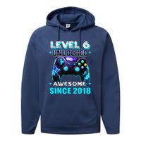 6th Birthday Gamer 6 Year Old Funny Bday Boy Six Son Performance Fleece Hoodie