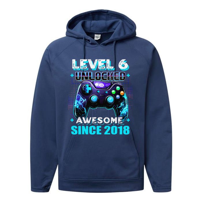 6th Birthday Gamer 6 Year Old Funny Bday Boy Six Son Performance Fleece Hoodie