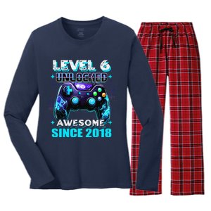 6th Birthday Gamer 6 Year Old Funny Bday Boy Six Son Women's Long Sleeve Flannel Pajama Set 