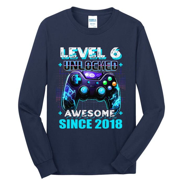 6th Birthday Gamer 6 Year Old Funny Bday Boy Six Son Tall Long Sleeve T-Shirt