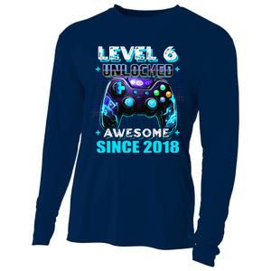 6th Birthday Gamer 6 Year Old Funny Bday Boy Six Son Cooling Performance Long Sleeve Crew