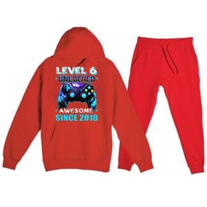 6th Birthday Gamer 6 Year Old Funny Bday Boy Six Son Premium Hooded Sweatsuit Set