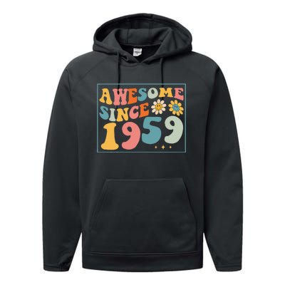 63rd Birthday Gifts Awesome Since 1959 63 Years Old Groovy Performance Fleece Hoodie