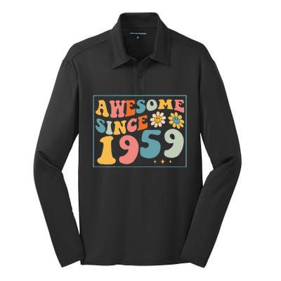 63rd Birthday Gifts Awesome Since 1959 63 Years Old Groovy Silk Touch Performance Long Sleeve Polo