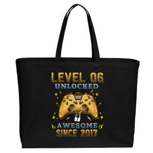 6th Birthday Gifts Level 6 Unlocked 6 Years Old Gamer Cotton Canvas Jumbo Tote