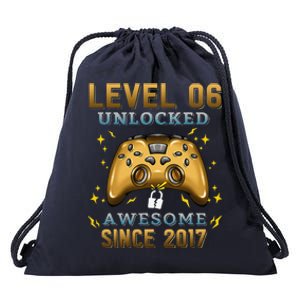 6th Birthday Gifts Level 6 Unlocked 6 Years Old Gamer Drawstring Bag