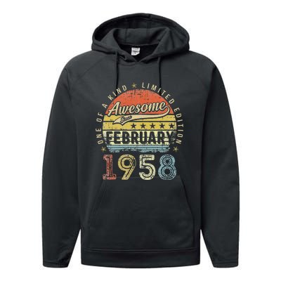 65th Birthday Gift Awesome Since February 1958 65 Year Old Cute Performance Fleece Hoodie