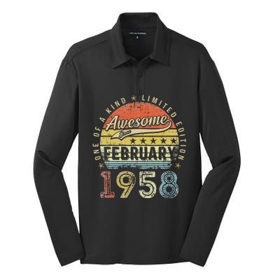 65th Birthday Gift Awesome Since February 1958 65 Year Old Cute Silk Touch Performance Long Sleeve Polo