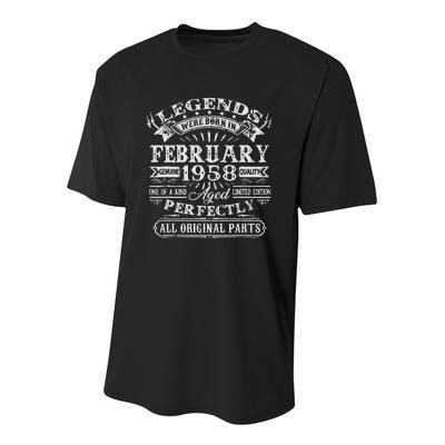 65th Birthday Gift Legends Born In February 1958 65 Year Old Youth Performance Sprint T-Shirt