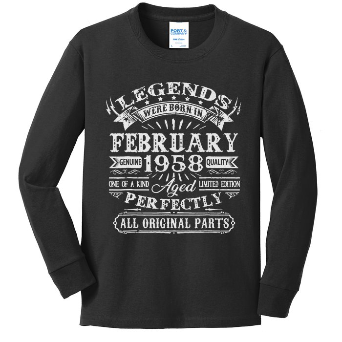 65th Birthday Gift Legends Born In February 1958 65 Year Old Kids Long Sleeve Shirt