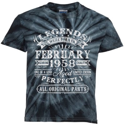 65th Birthday Gift Legends Born In February 1958 65 Year Old Kids Tie-Dye T-Shirt