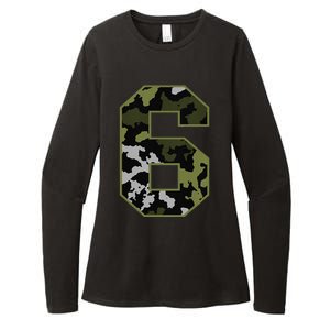 6th Birthday Gift Army Green Camo Number Womens CVC Long Sleeve Shirt