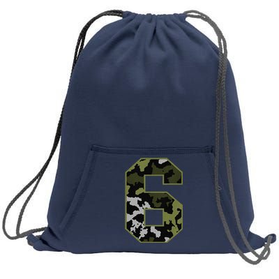 6th Birthday Gift Army Green Camo Number Sweatshirt Cinch Pack Bag