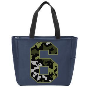 6th Birthday Gift Army Green Camo Number Zip Tote Bag