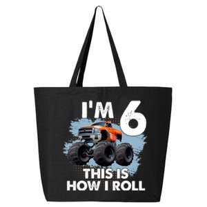 6th Birthday Gifts I'm 6 This Is How I Roll Monster-Truck 25L Jumbo Tote