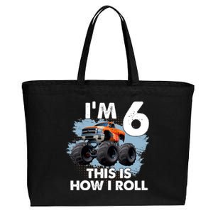 6th Birthday Gifts I'm 6 This Is How I Roll Monster-Truck Cotton Canvas Jumbo Tote