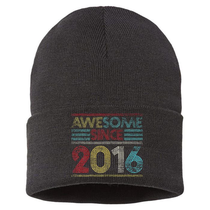 6th Birthday Gifts Awesome Since 2016 Sustainable Knit Beanie