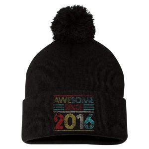 6th Birthday Gifts Awesome Since 2016 Pom Pom 12in Knit Beanie