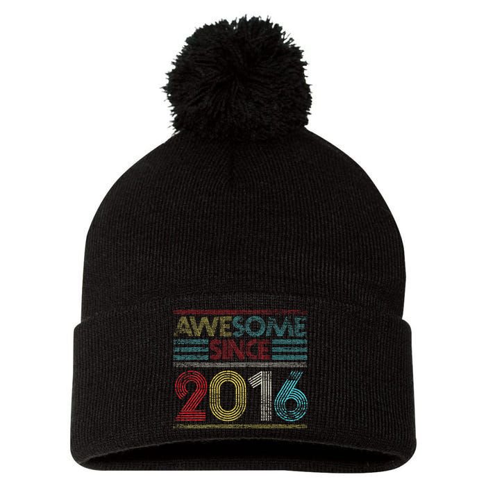 6th Birthday Gifts Awesome Since 2016 Pom Pom 12in Knit Beanie