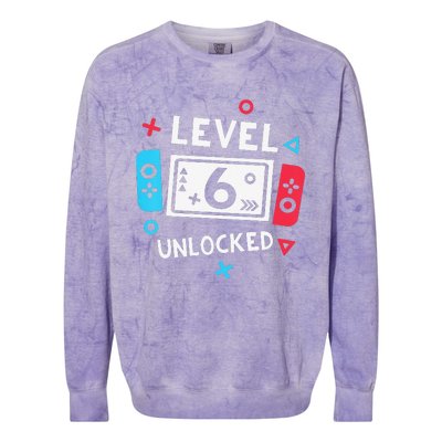 6th Birthday Level 6 Unlocked Video Game Party Colorblast Crewneck Sweatshirt