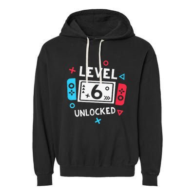 6th Birthday Level 6 Unlocked Video Game Party Garment-Dyed Fleece Hoodie