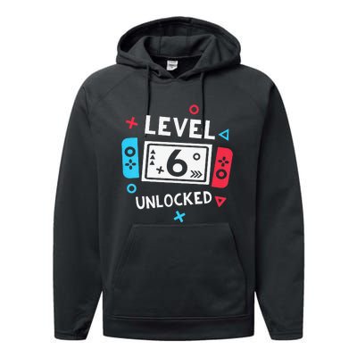 6th Birthday Level 6 Unlocked Video Game Party Performance Fleece Hoodie