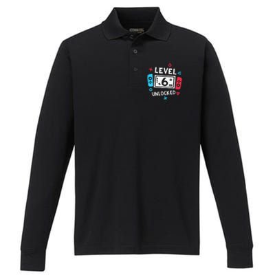 6th Birthday Level 6 Unlocked Video Game Party Performance Long Sleeve Polo