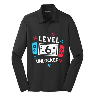 6th Birthday Level 6 Unlocked Video Game Party Silk Touch Performance Long Sleeve Polo