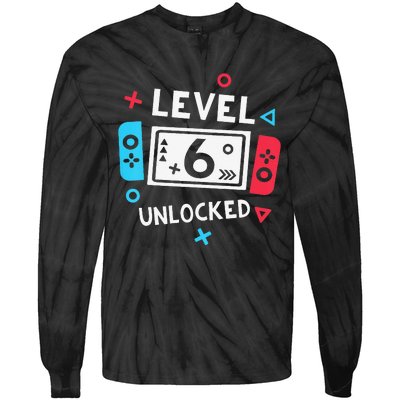 6th Birthday Level 6 Unlocked Video Game Party Tie-Dye Long Sleeve Shirt