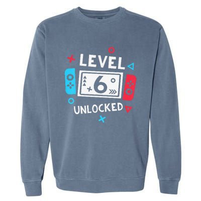 6th Birthday Level 6 Unlocked Video Game Party Garment-Dyed Sweatshirt