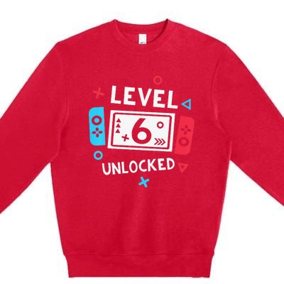 6th Birthday Level 6 Unlocked Video Game Party Premium Crewneck Sweatshirt