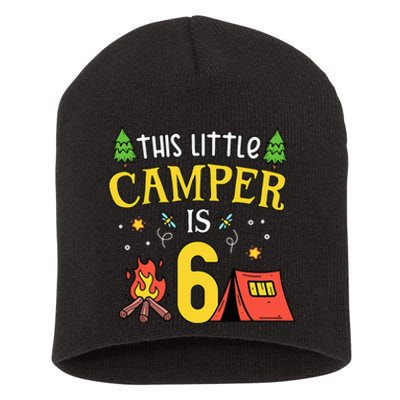 6th Birthday Little Camper Six Years Old Camping Party Short Acrylic Beanie