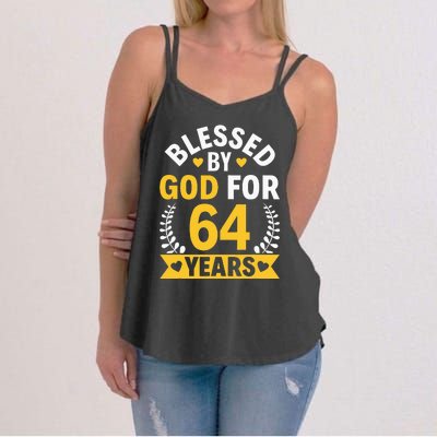 64th Birthday Man Woman Blessed By God For 64 Years Women's Strappy Tank