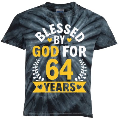 64th Birthday Man Woman Blessed By God For 64 Years Kids Tie-Dye T-Shirt