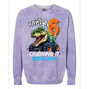 6th Birthday Monster Truck Dinosaur Party Boy Rawr IM 6 Colorblast Crewneck Sweatshirt