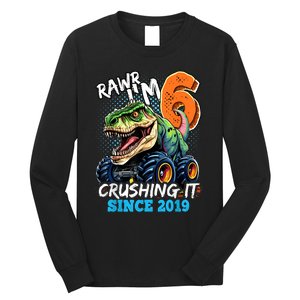 6th Birthday Monster Truck Dinosaur Party Boy Rawr IM 6 Long Sleeve Shirt