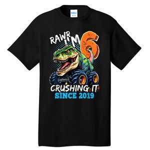 6th Birthday Monster Truck Dinosaur Party Boy Rawr IM 6 Tall T-Shirt