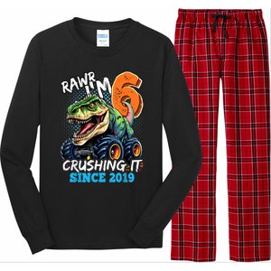 6th Birthday Monster Truck Dinosaur Party Boy Rawr IM 6 Long Sleeve Pajama Set